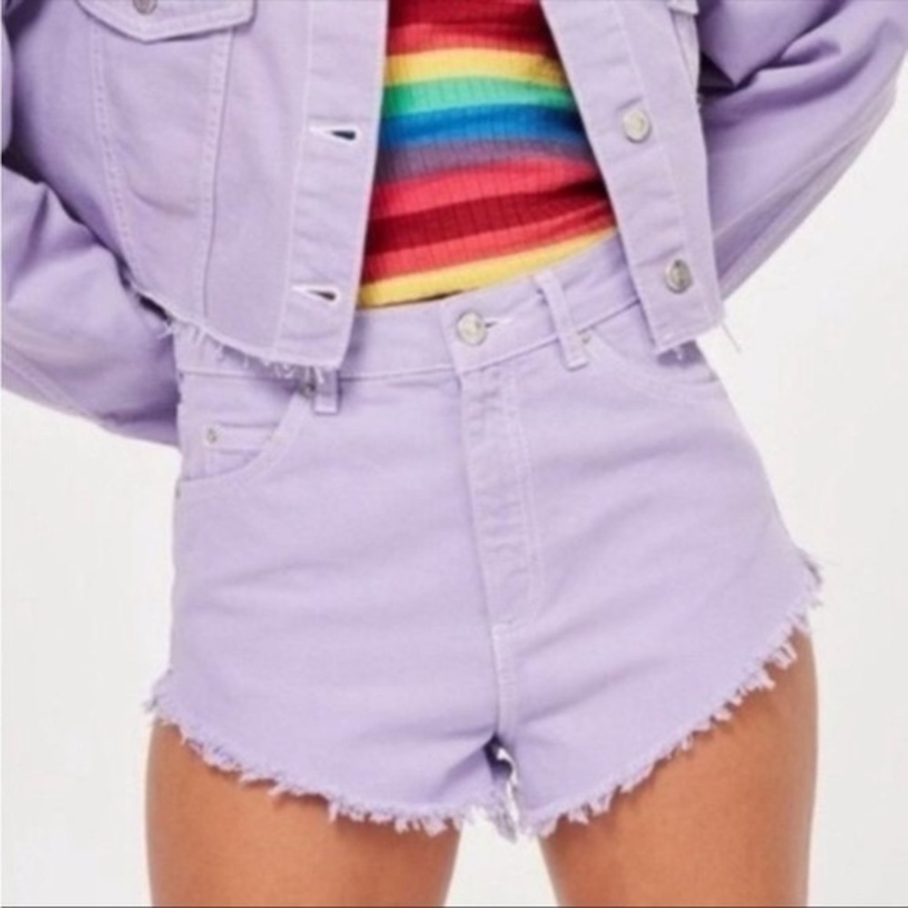 Topshop MOTO High Waist Super Short Shorts Size 2 Distressed CutOff Purple NWT - Picture 10 of 11